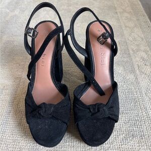 Hartliye Black Suede Knot Ankle Strap Platform Dress Sandals